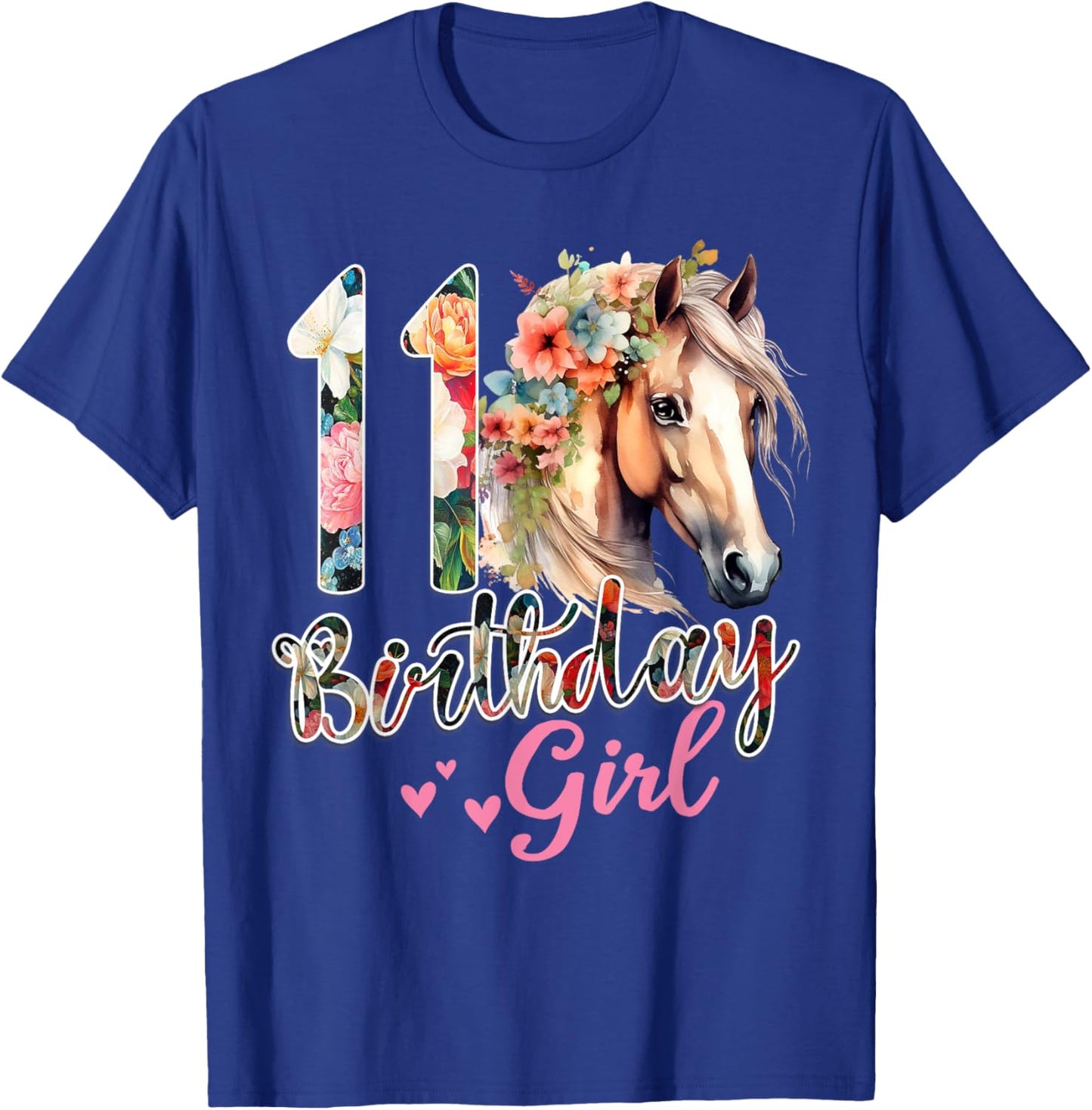 11th Birthday Horse 11 Years Old Birthday Girl T-Shirt - T-Shirt | Royal