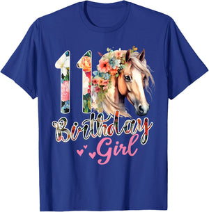 11th Birthday Horse 11 Years Old Birthday Girl T-Shirt - T-Shirt | Royal