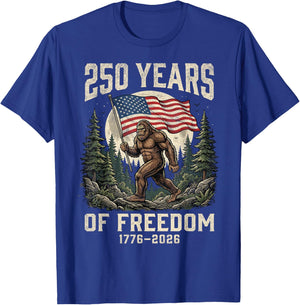 Bigfoot Patriotic 250 Years of Freedom American USA Flag T-Shirt - T-Shirt | Royal