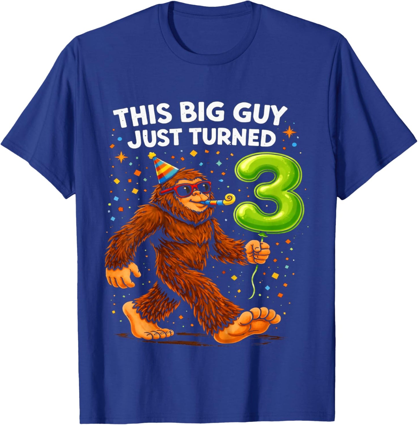 Kids Bigfoot Three 3rd Birthday Sasquatch 3 Year Old Birthday Boy T-Shirt - T-Shirt | Royal