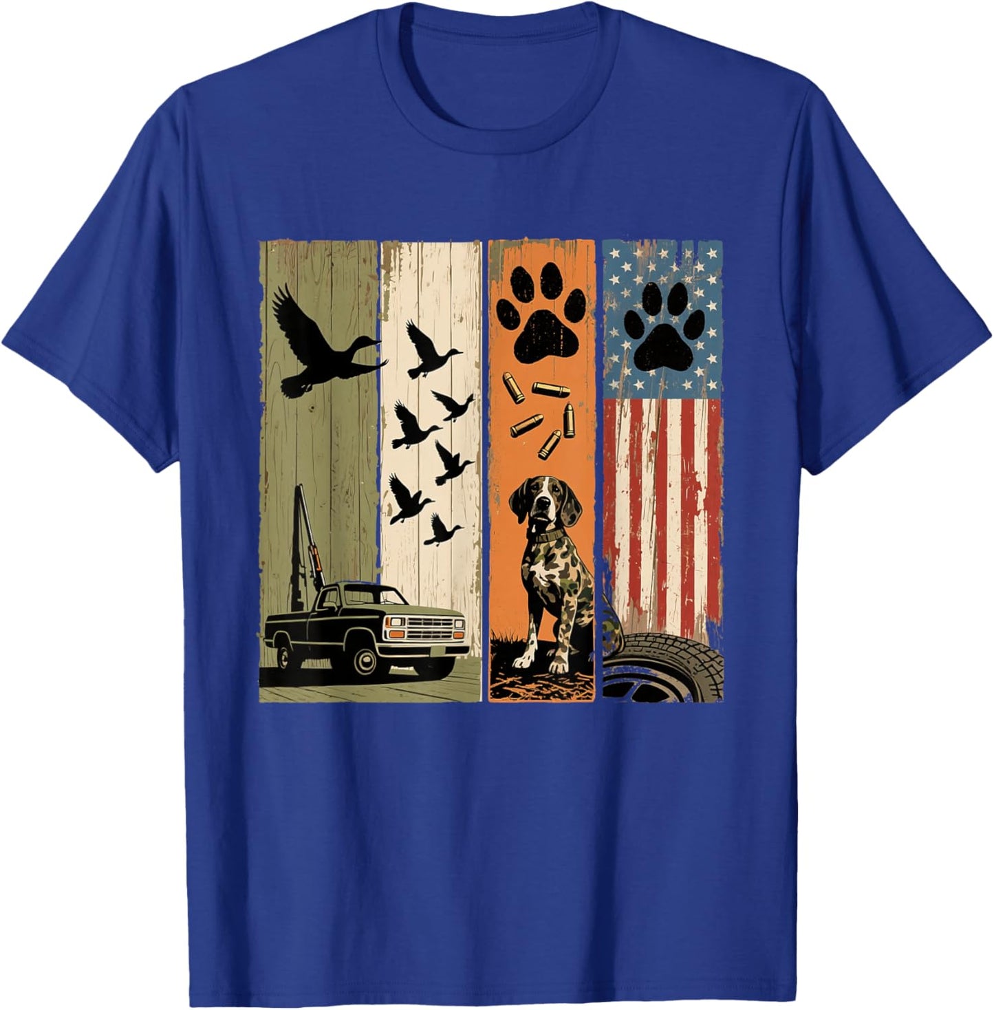 Vintage Hunting Dog Patriotic USA Flag Duck Hunter Men Boys T-Shirt - T-Shirt | Royal