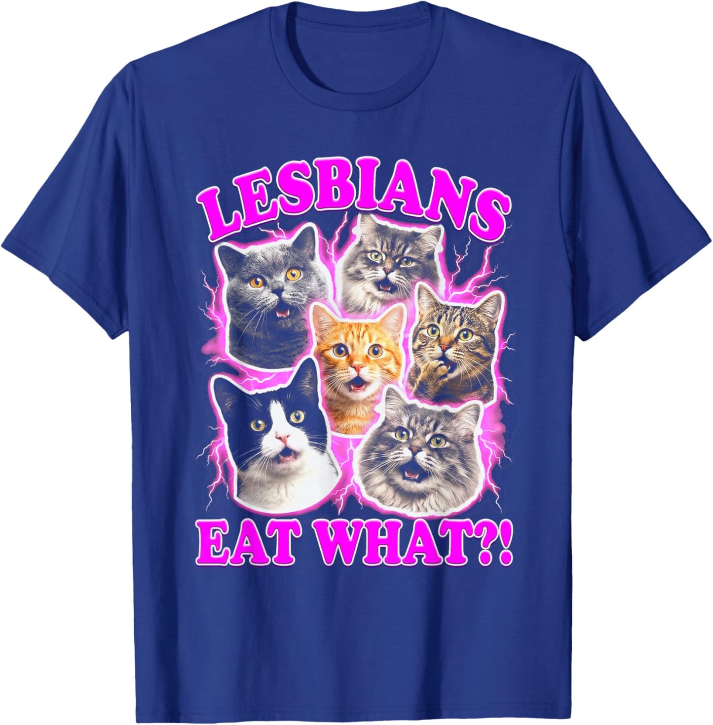 Lesbians Eat What Funny Cat Gay Pride LGBTQ Pun T-Shirt - T-Shirt | Royal