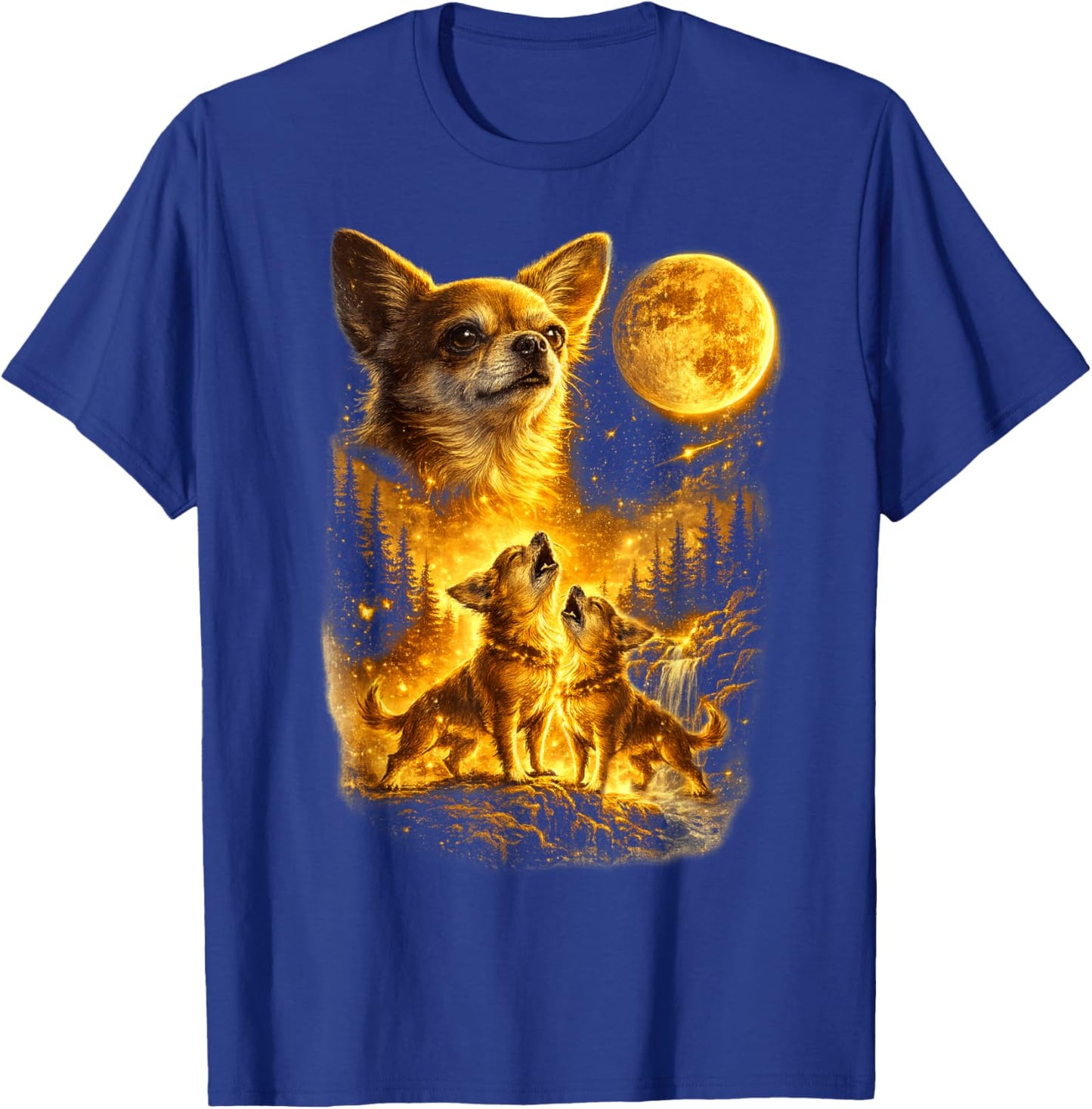 Lustiger Chihuahua Howling to The Moon Vintage-Hund mit DREI Chihuahua T-Shirt - T-Shirt | Royal