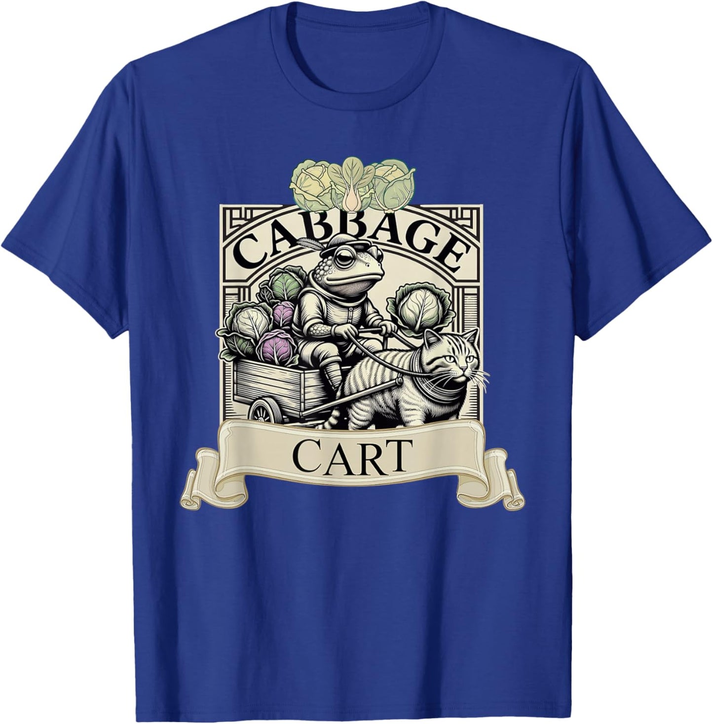 Medieval Frog Cat Cabbage Cart Kimchi Kraut Farmers Market T-Shirt - T-Shirt | Royal
