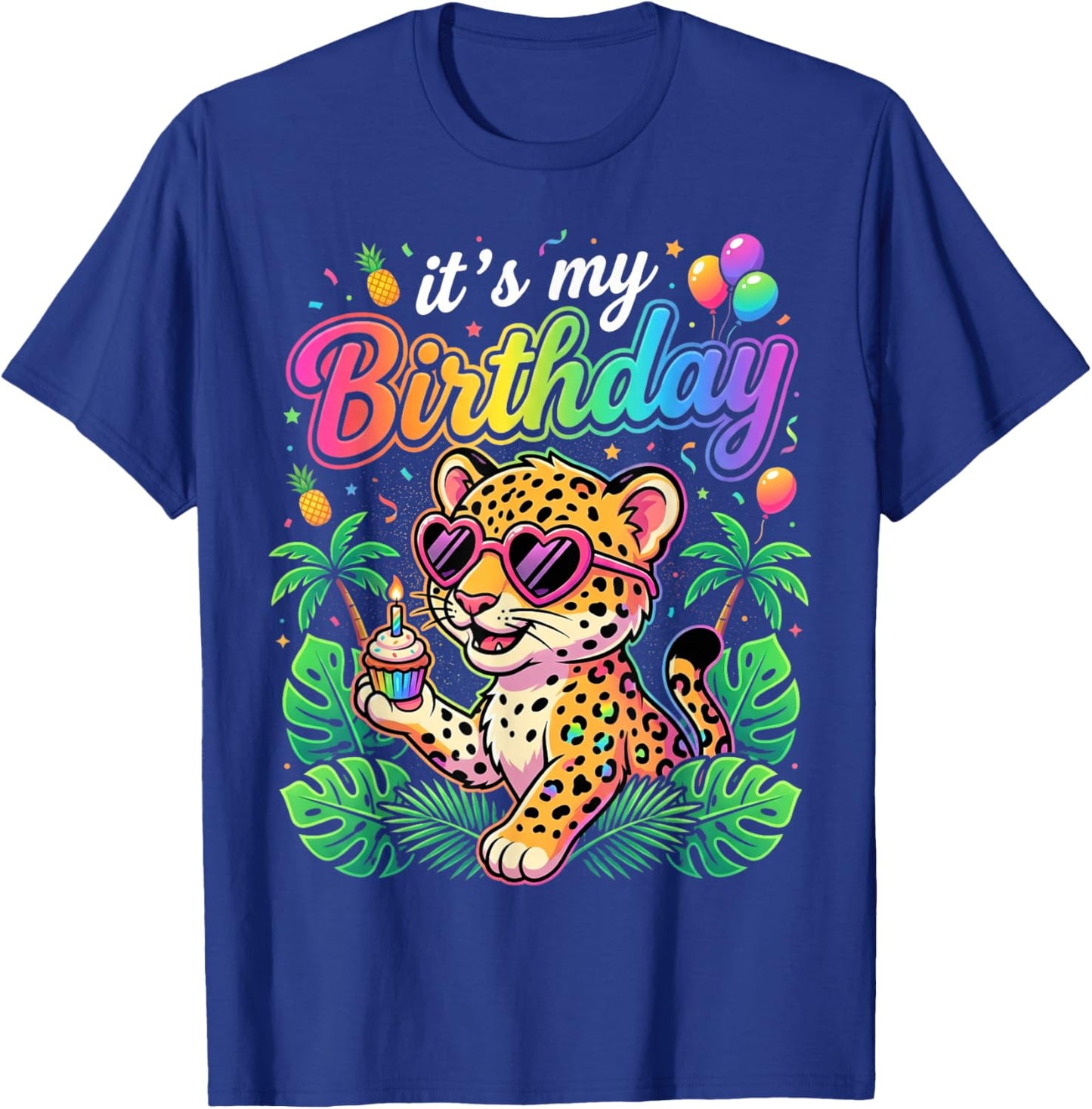 It's My Birthday Zoo Animals Leopard Cheetah Birthday Party T-Shirt - T-Shirt | Royal