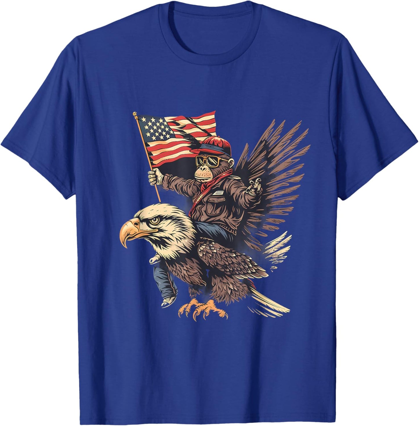 Funny Monkey Bald Eagle USA American Flag Fourth Of July Kids Men T-Shirt - T-Shirt | Royal