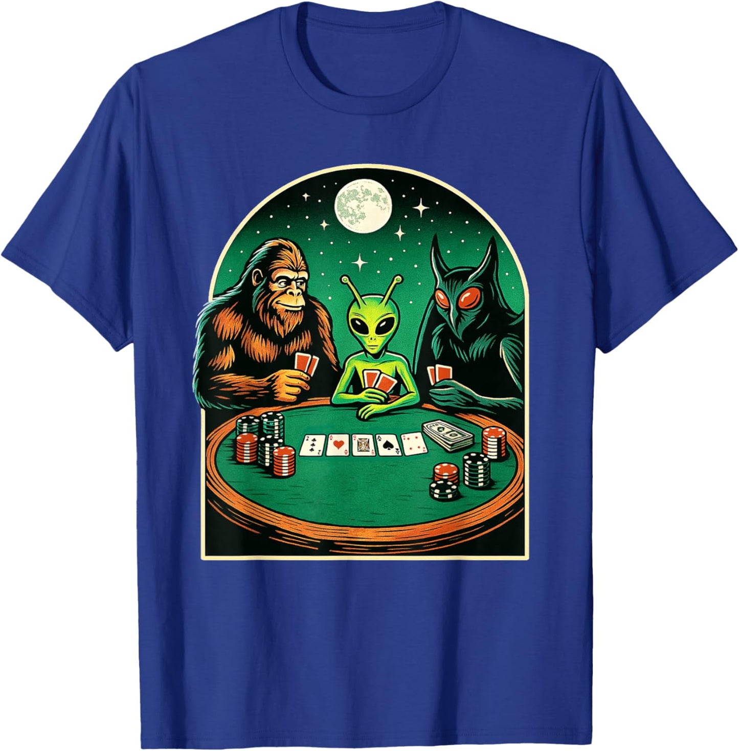 Poker Design Men Women Bigfoot Alien Mothman Playing Poker T-Shirt - T-Shirt | Royal