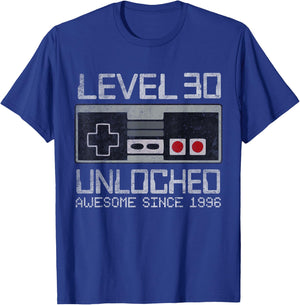 Level 30 Unlocked 30th Birthday 30 Year Old Video Gamer Man T-Shirt - T-Shirt | Royal