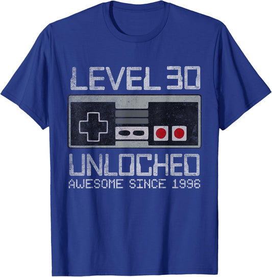 Level 30 Unlocked 30th Birthday 30 Year Old Video Gamer Man T-Shirt - T-Shirt | Royal