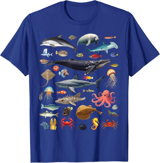 Ocean Creatures Ocean Life Exploration Sea Animals T-Shirt - T-Shirt | Royal