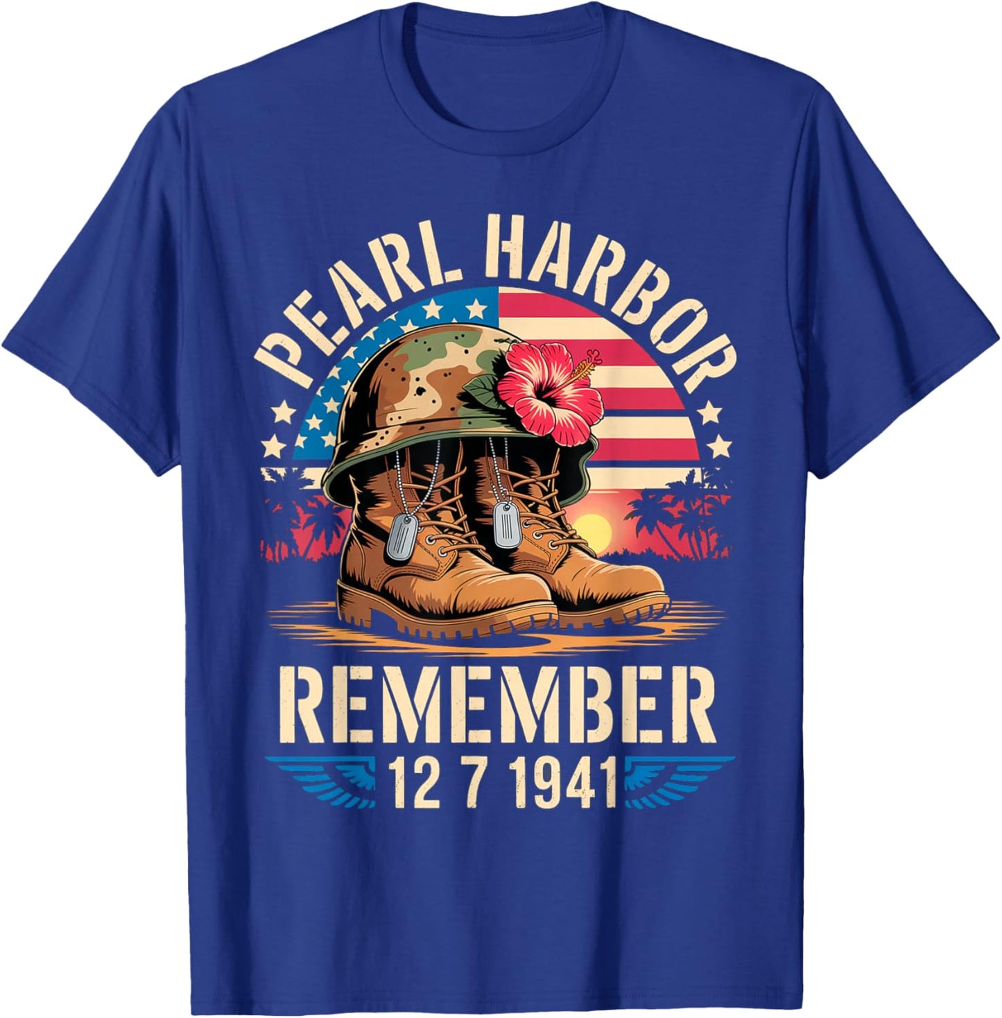 Vintage Hawaii USA Flag , Pearl Harbor Memorial Day Gifts T-Shirt - T-Shirt | Royal
