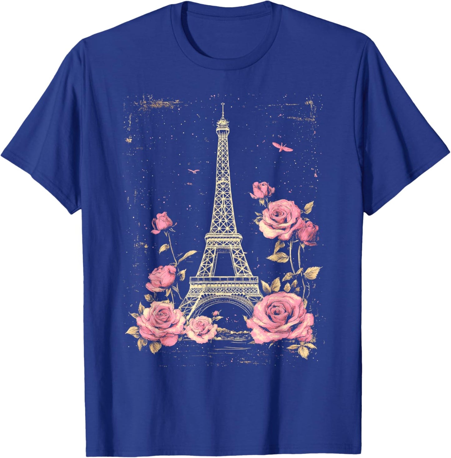 Vintage Paris Eiffel Tower Witn Pink Roses Floral T-Shirt - T-Shirt | Royal