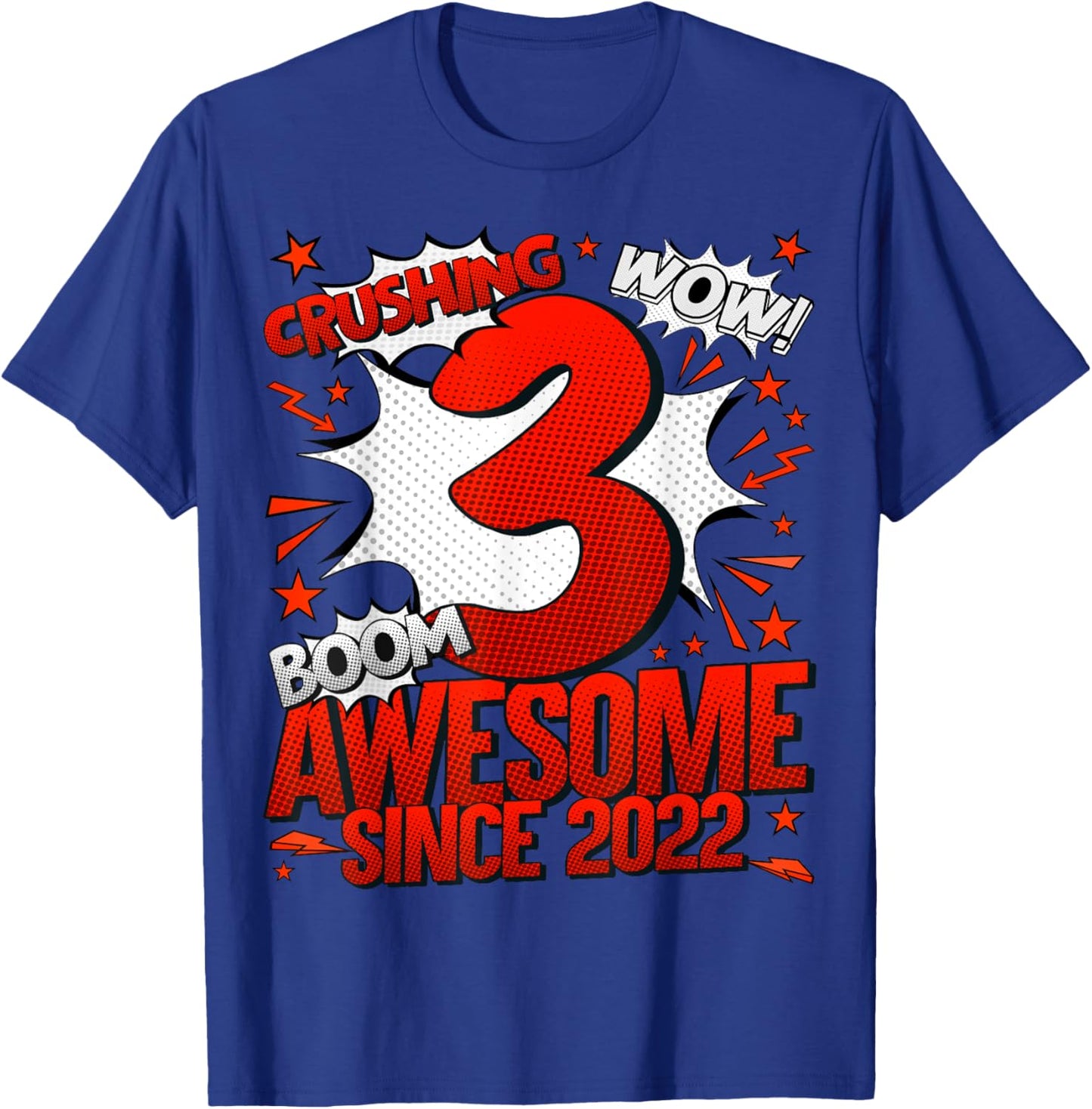 Comics Style 2025 Birthday Gifts HH 3 Year Old Boy Black Cartoon T-Shirt - T-Shirt | Royal