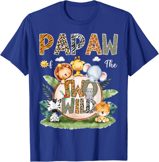 Papaw Of The Two Wild 2Nd Birthday Safari Animal Lover T-Shirt - T-Shirt | Royal
