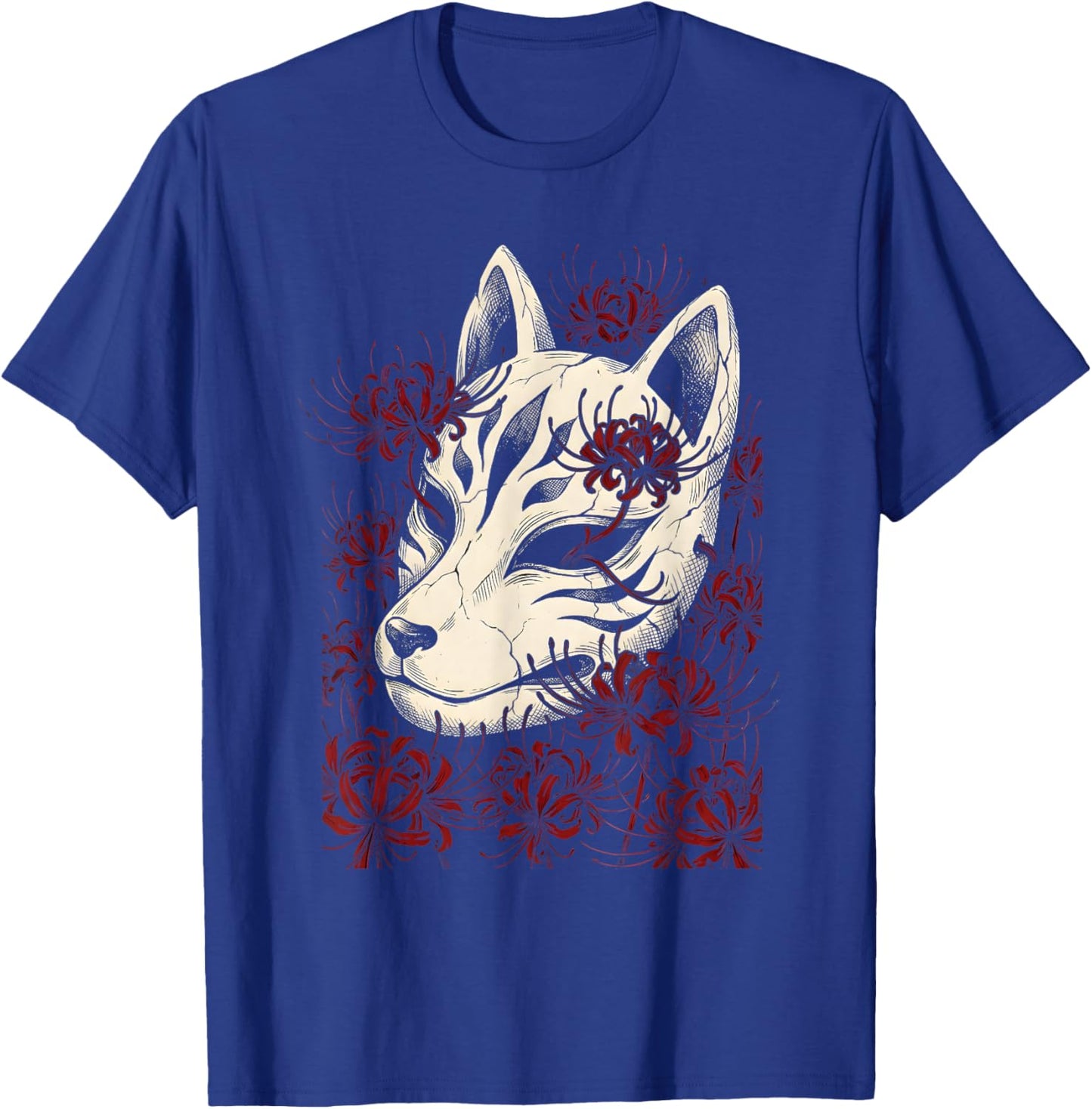 Kitsune Mask Fox Spirit Red Spider Lily Flower Yokai Art T-Shirt - T-Shirt | Royal