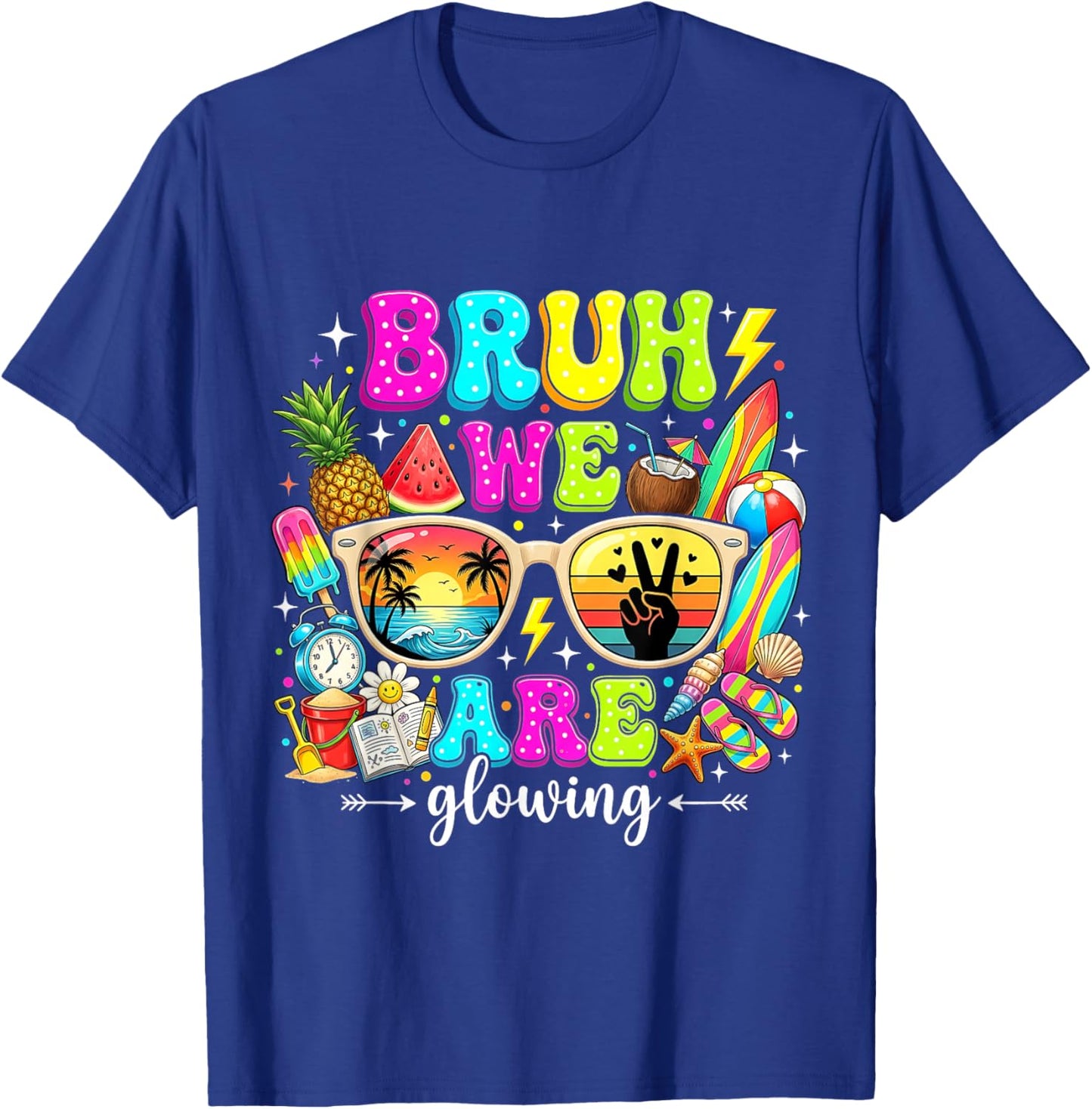 Funny Last Day of School 90s Neon Aesthetic Student Summer T-Shirt - T-Shirt | Royal
