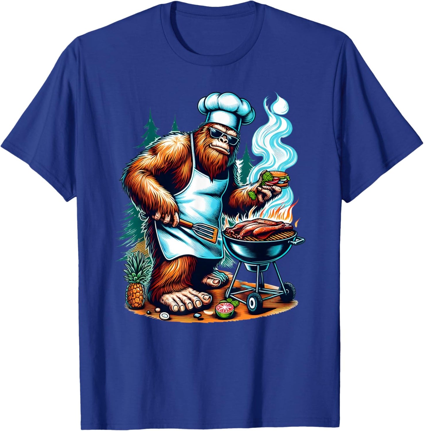BBQ Master Bigfoot Chef Grill Cooking Barbecue Dad Funny T-Shirt - T-Shirt | Royal