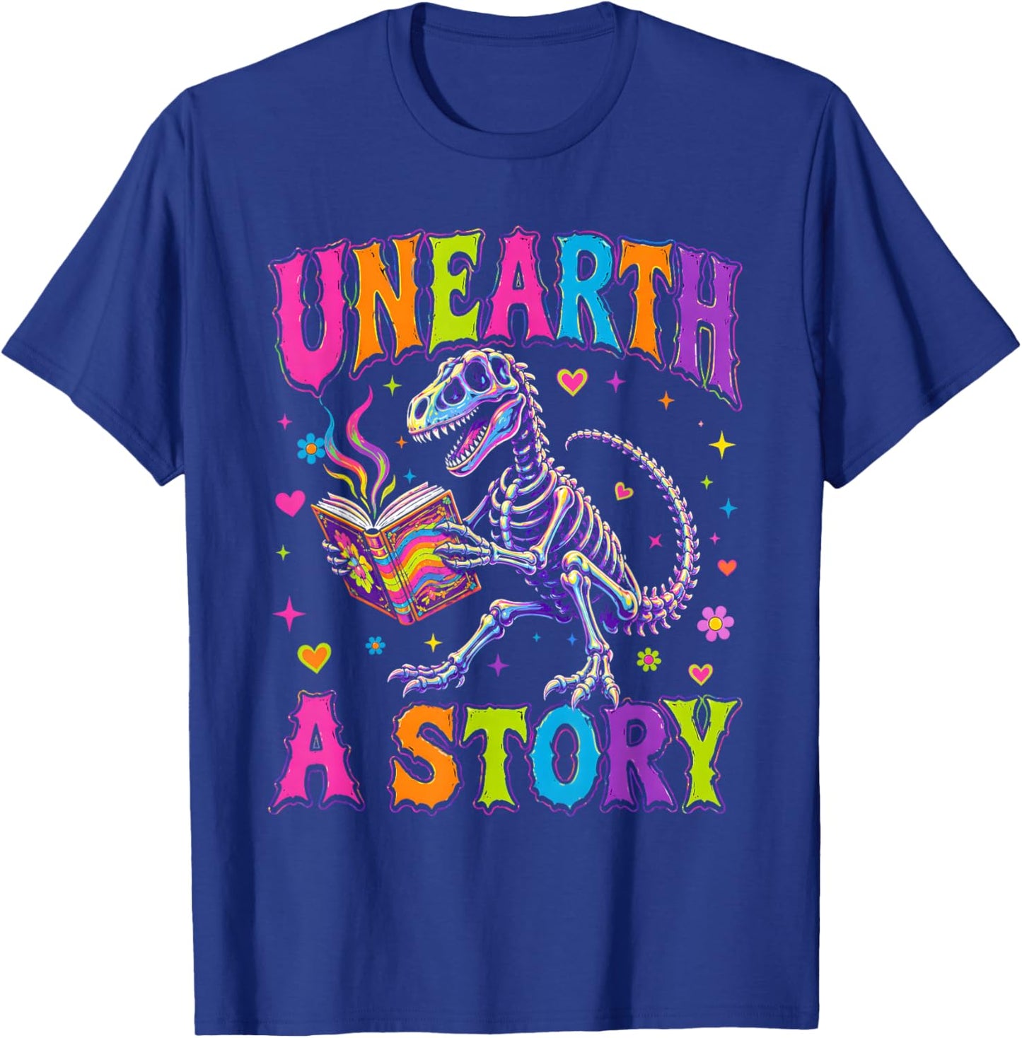 Funny Unearth a Story Dinosaurs Summer Reading 2026 T-Shirt - T-Shirt | Royal