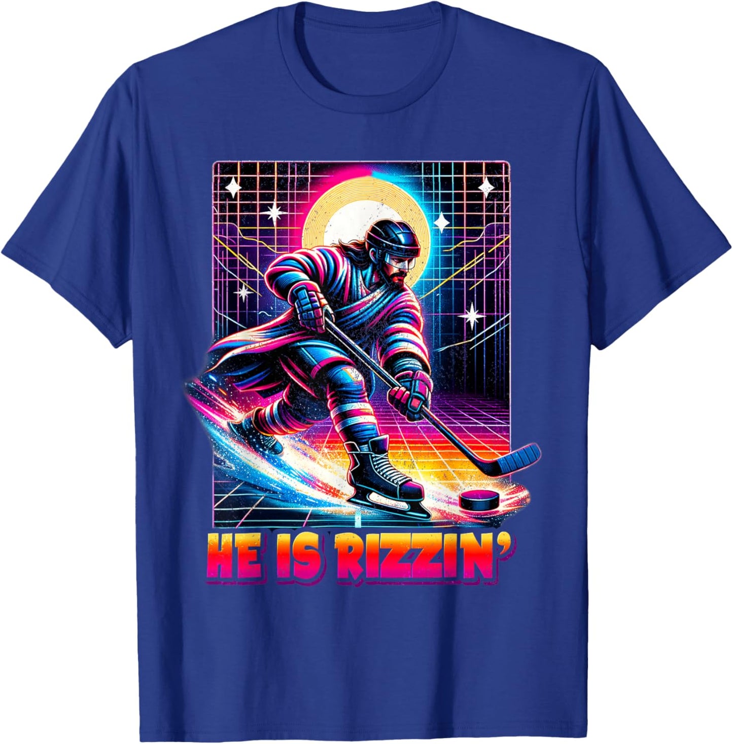 He is Rizzin Christian Ice Hockey Lover Jesus Meme Religious T-Shirt - T-Shirt | Royal
