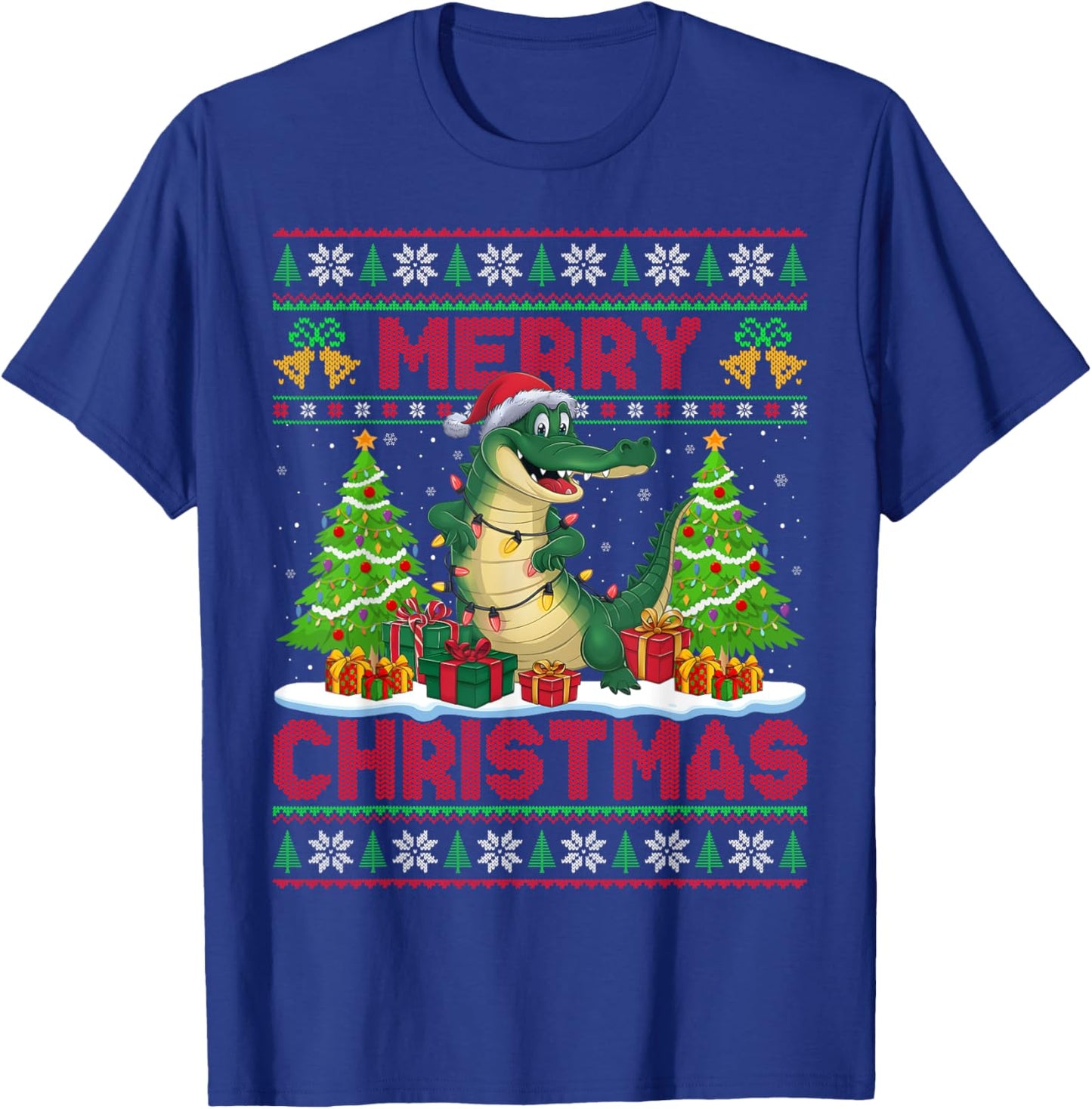 Xmas Tree Ugly Style Santa Hat Alligator Christmas T-Shirt - T-Shirt | Royal