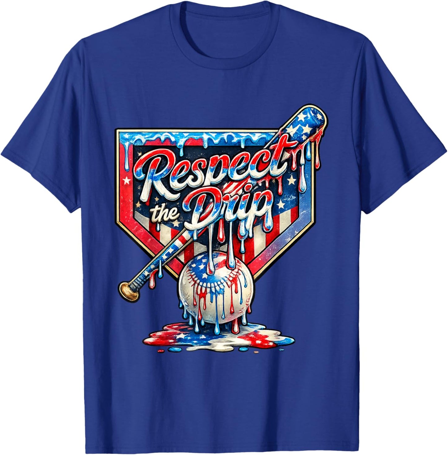 Baseball Life Style Drip Ice Cream American US Flag T-Shirt - T-Shirt | Royal