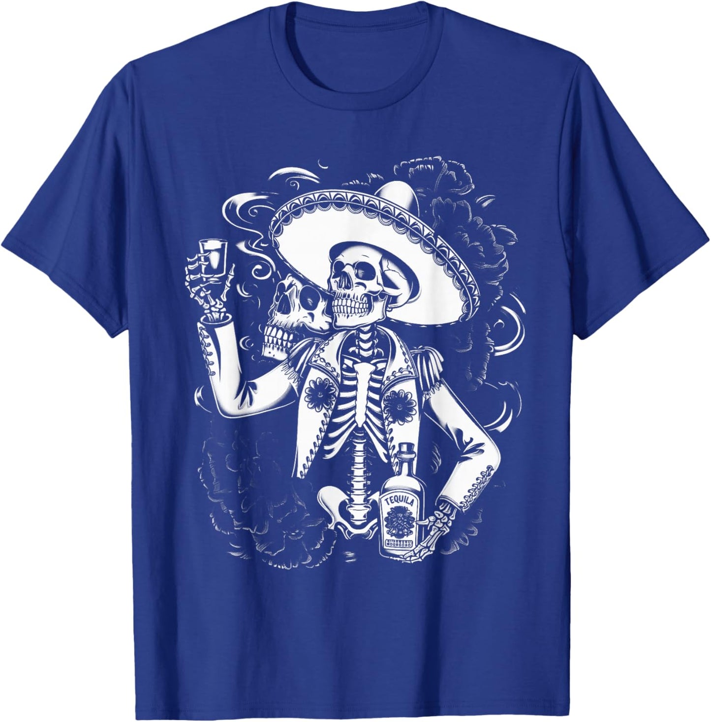 Mexico Vintage Skeleton Tequila Dia De Los Muertos Mexican T-Shirt - T-Shirt | Royal