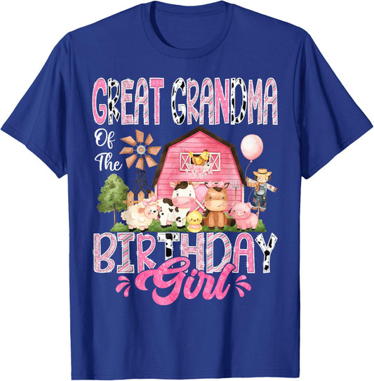Great Grandma Of The Birthday Girl Pink Farm Cow Birthday T-Shirt - T-Shirt | Royal
