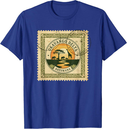 African Safari Stamp Okavango Delta Botswana Vintage Postage T-Shirt - T-Shirt | Royal