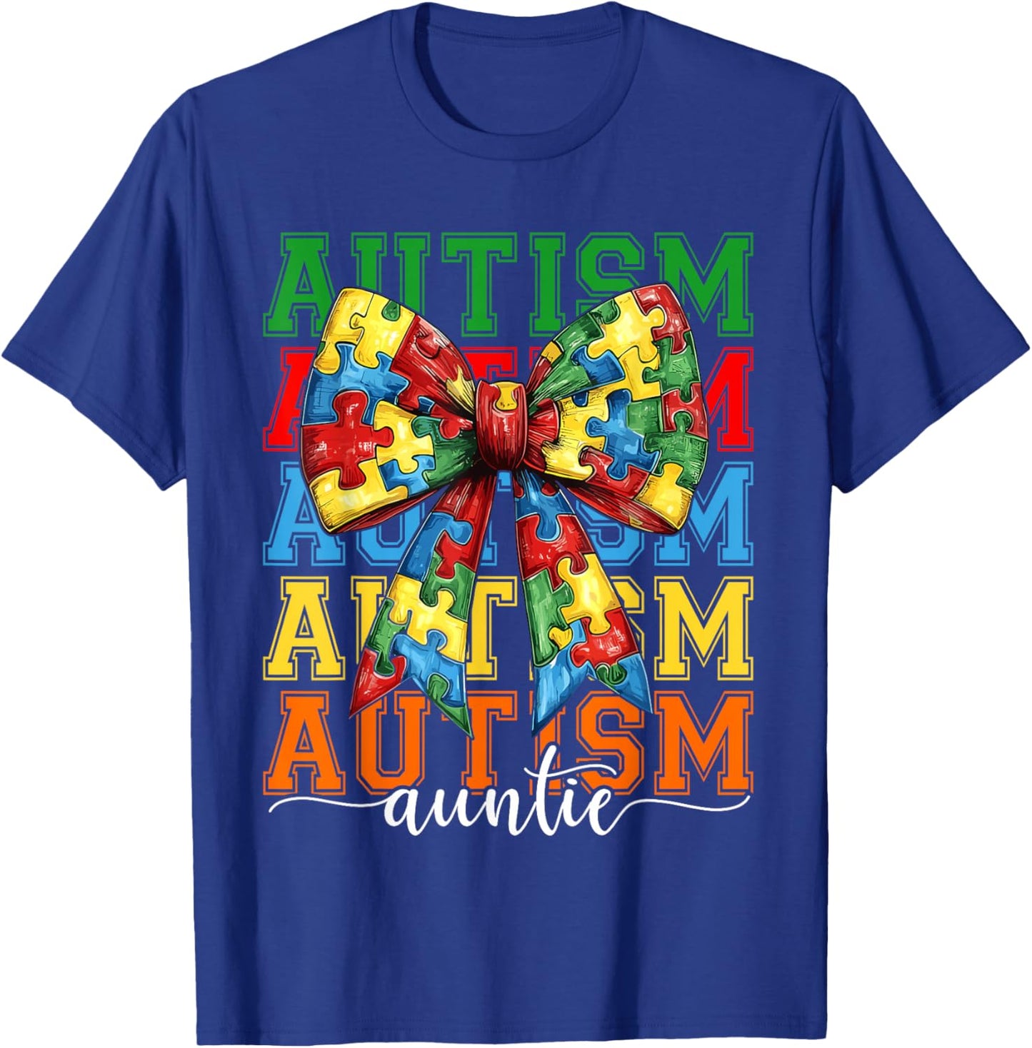 Autism Auntie Heart Coquette Bow Autism Awareness Aunt T-Shirt - T-Shirt | Royal