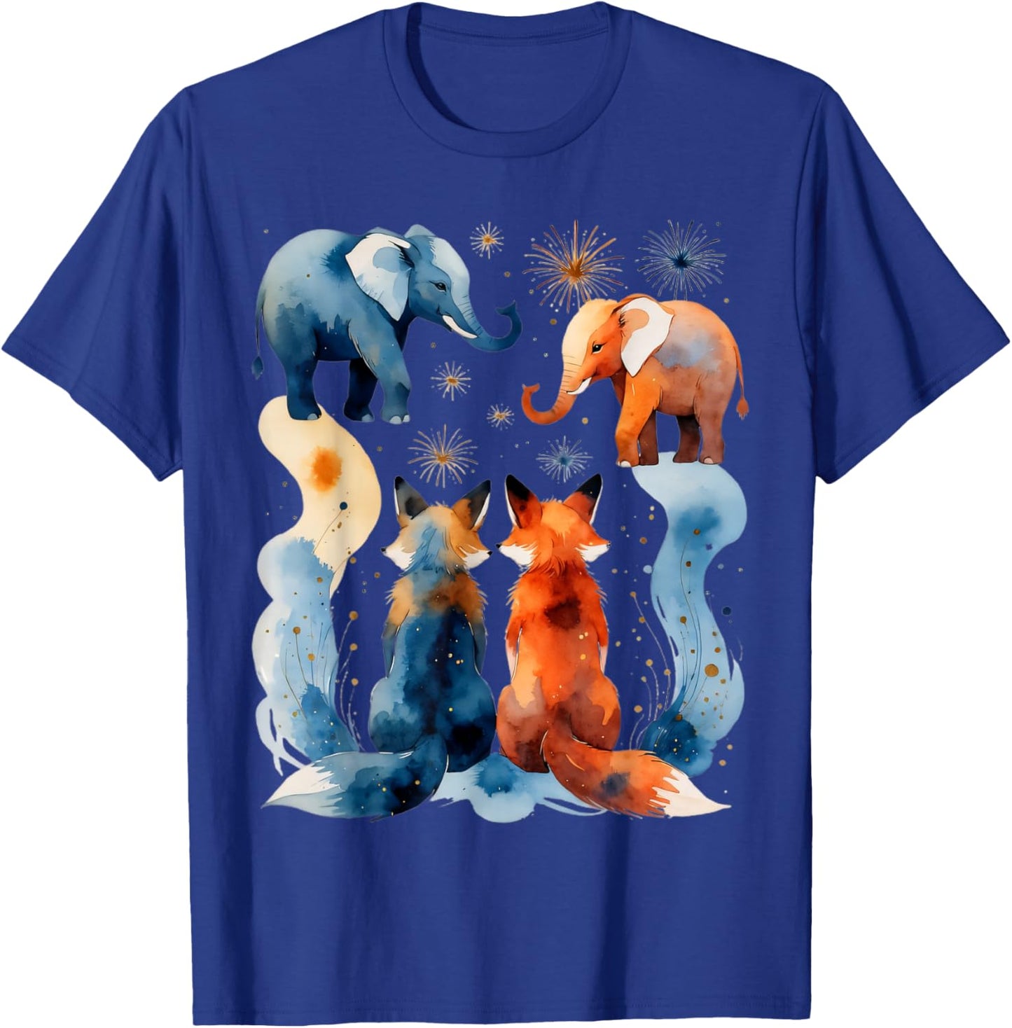 Illustration Animale Abstraite avec éléphants et Renards T-Shirt - T-Shirt | Royal