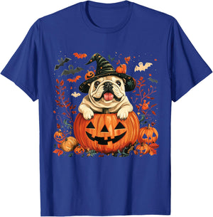 English Bulldog Pumpkin Halloween Thanksgiving Men Women Dog T-Shirt - T-Shirt | Royal