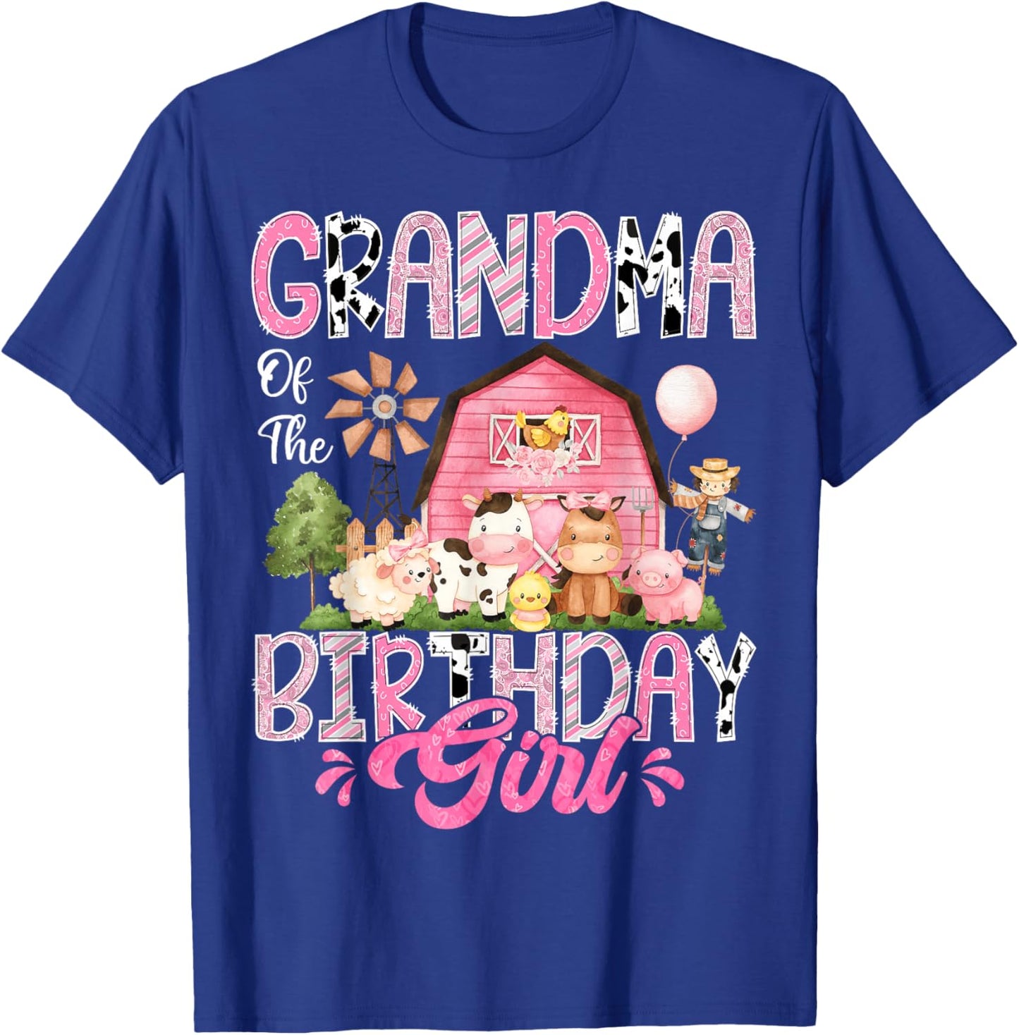 Grandma Of The Birthday Girl Pink Farm Cow First Birthday T-Shirt - T-Shirt | Royal