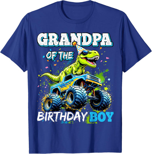 Grandpa of the Birthday Boy Monster Truck Dinosaur Party T-Shirt - T-Shirt | Royal