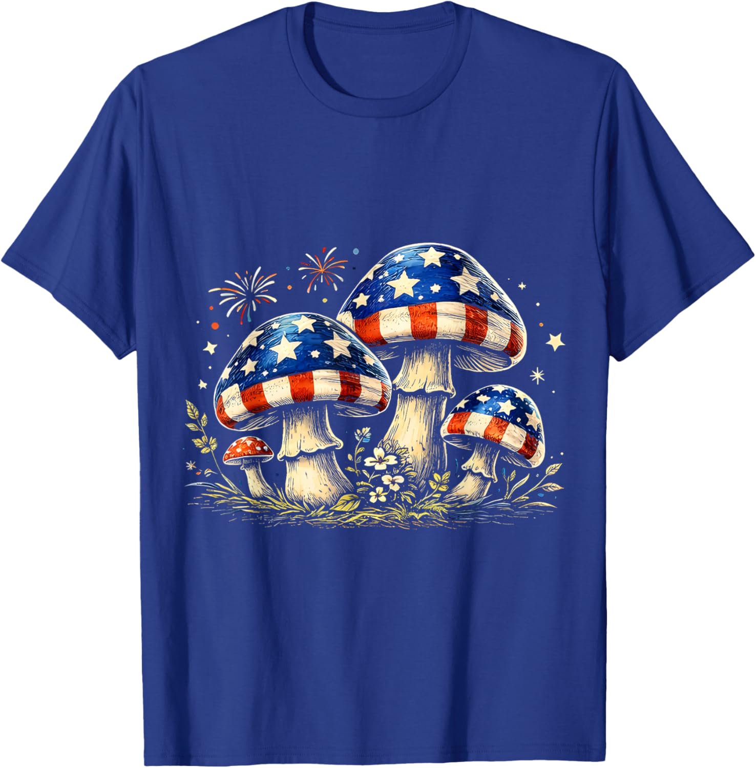 Fourth of July Patriotic American Flag Mushrooms T-Shirt - T-Shirt | Royal