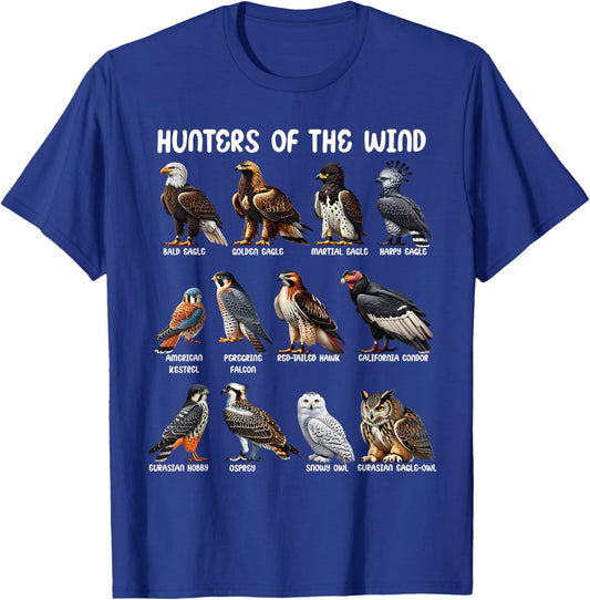 Hunters of the Wind Birds of Prey Falcon Owl Birding Raptors T-Shirt - T-Shirt | Royal