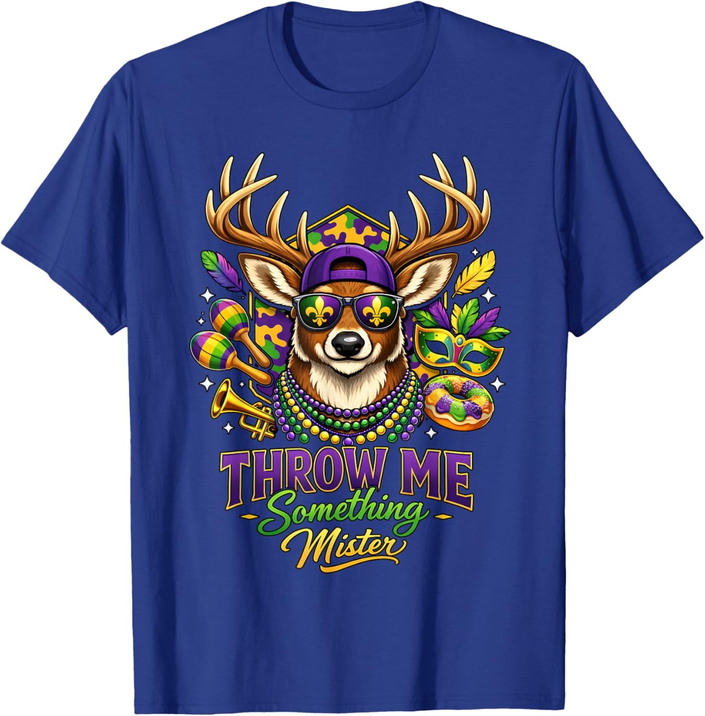 Mardi Gras Throw Me Something Mister Deer Hunting Camo T-Shirt - T-Shirt | Royal