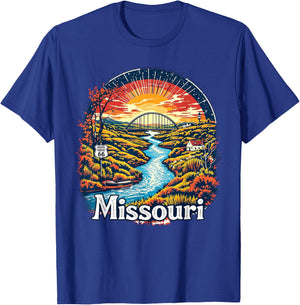 Retro Missouri Home State MO Nature Sunset Vintage T-Shirt - T-Shirt | Royal