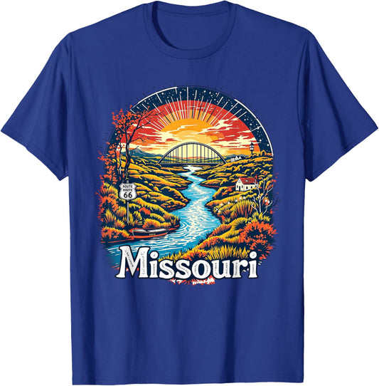 Retro Missouri Home State MO Nature Sunset Vintage T-Shirt - T-Shirt | Royal