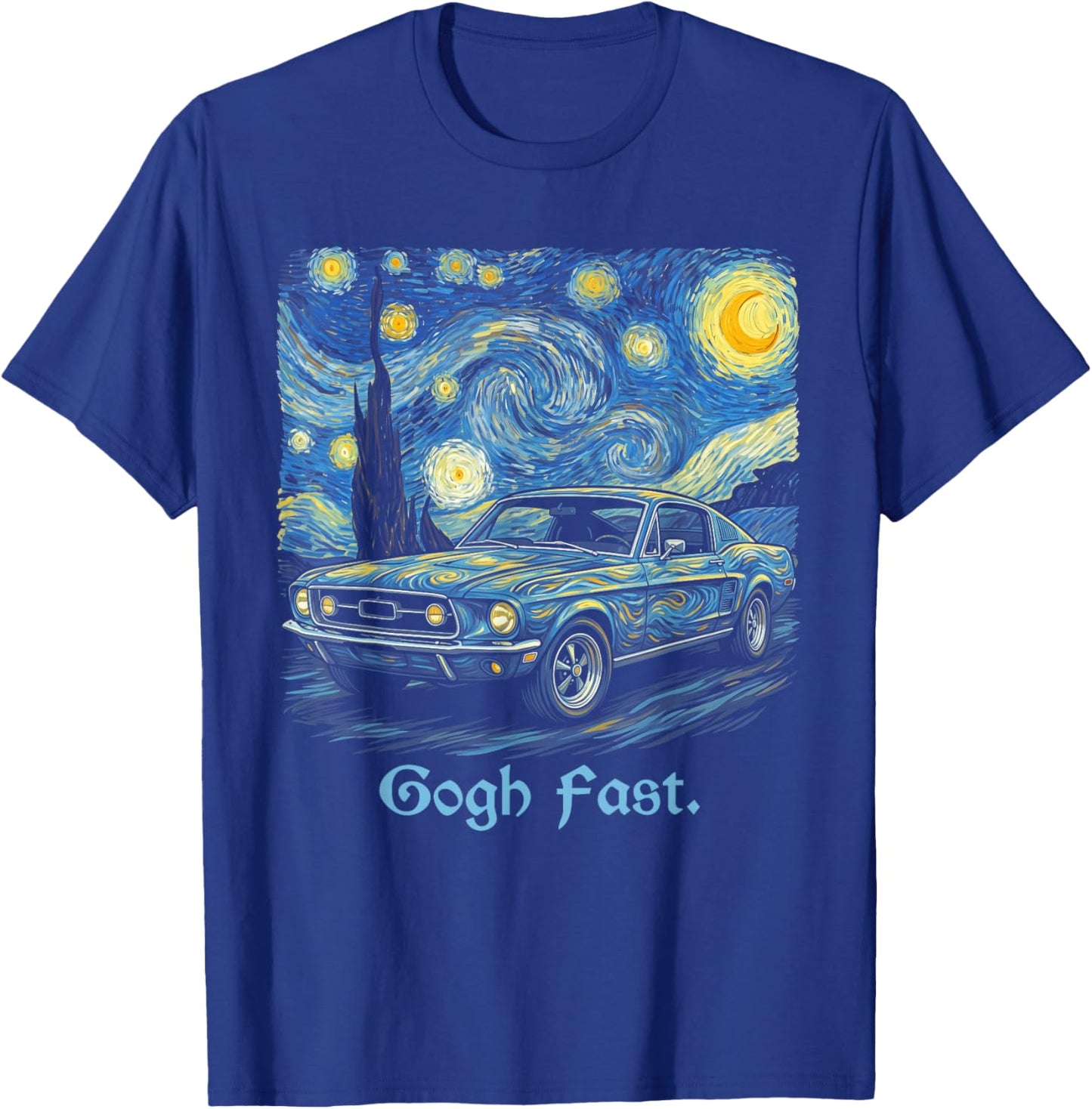 Retro Gogh Fast Starry Night Art Car Lover Graphic T-Shirt - T-Shirt | Royal
