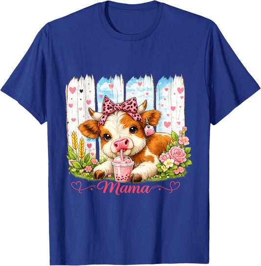 Farm Animal Scottish Highland Cow Mom Happy Mother's Day T-Shirt - T-Shirt | Royal