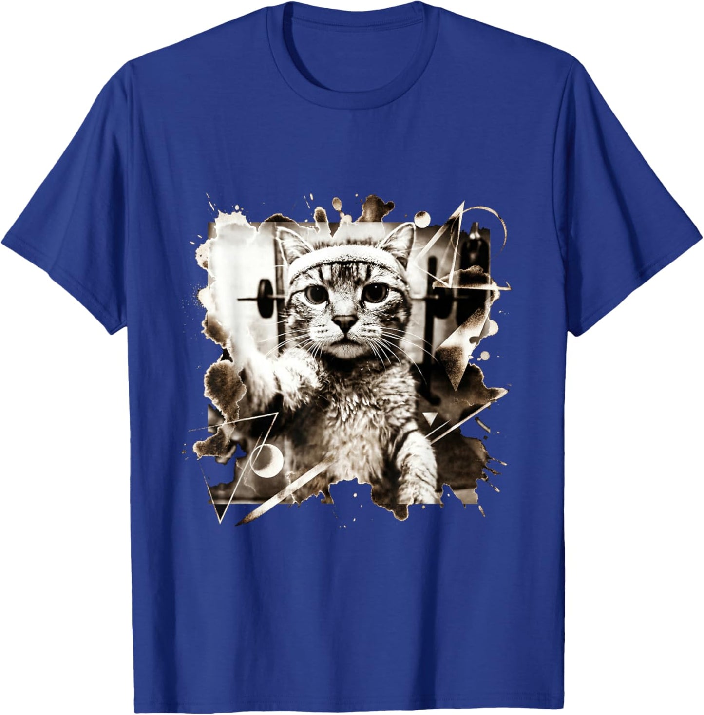 Funny Cat Selfie Gym Workout Weightlifting Cat Animal Themed T-Shirt - T-Shirt | Royal