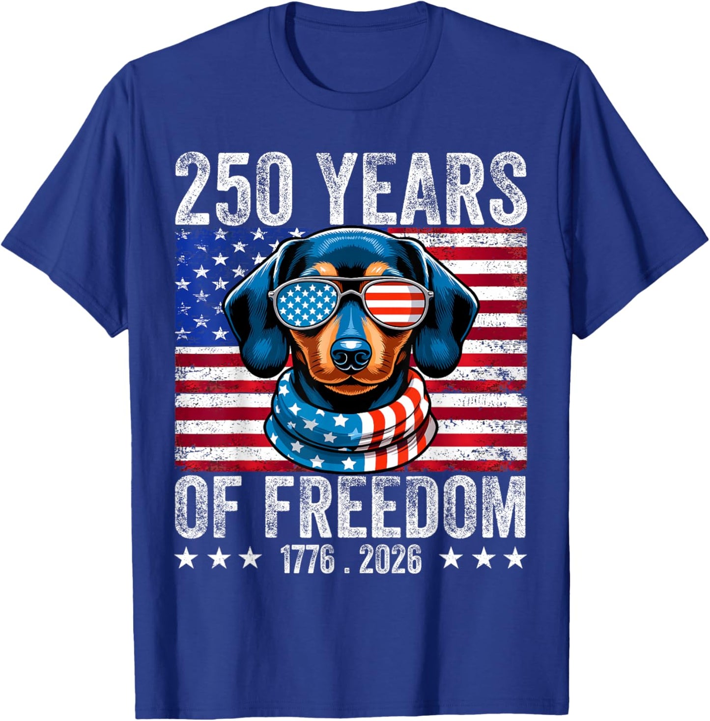 250 Anniversary USA Dog Dachshund 4th of July T-Shirt - T-Shirt | Royal