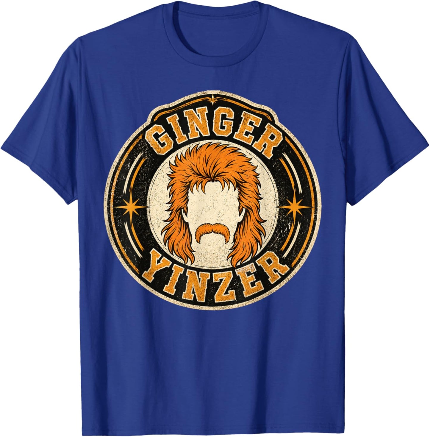 Funny Ginger Yinzer Mullet Mustache Football Retro T-Shirt - T-Shirt | Royal