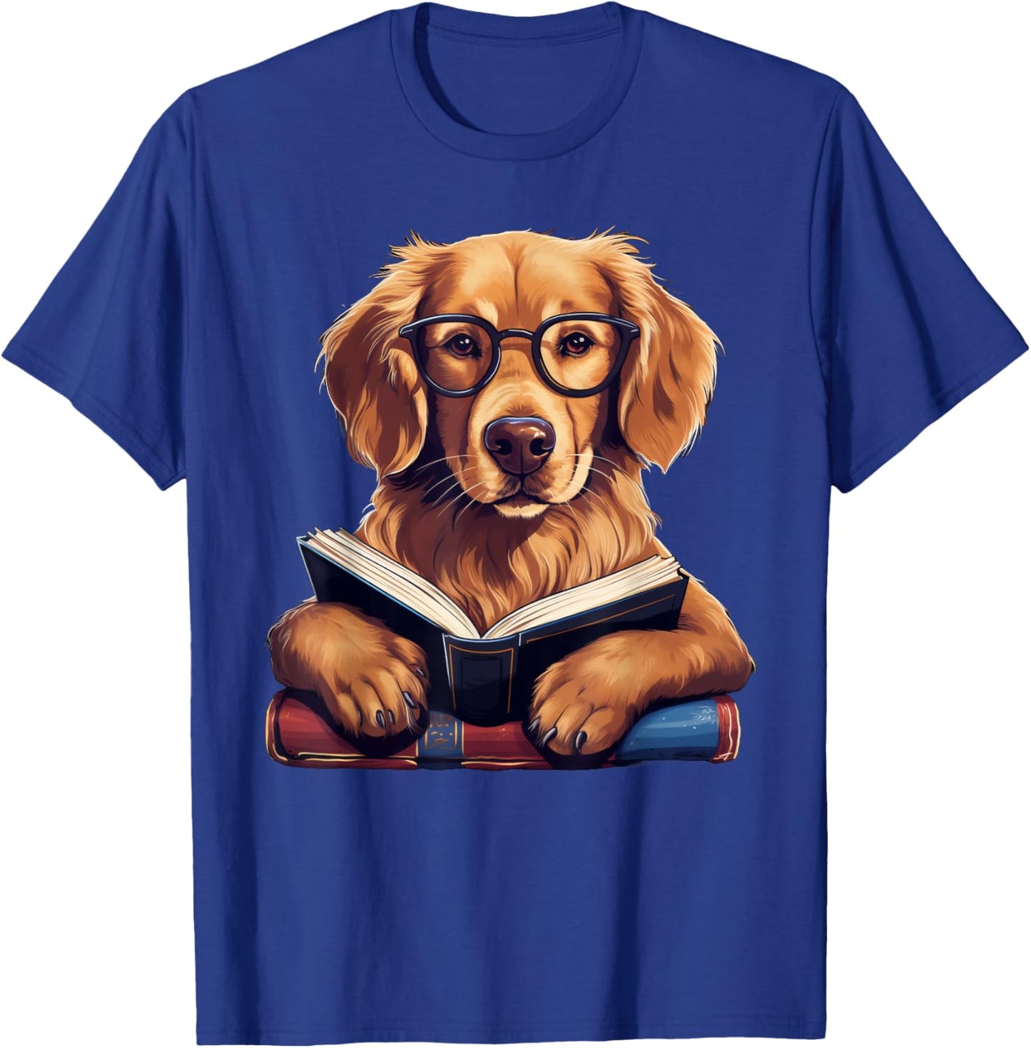 Cute Dog Golden Retriever Reading Book Men Women Girls Kids T-Shirt - T-Shirt | Royal