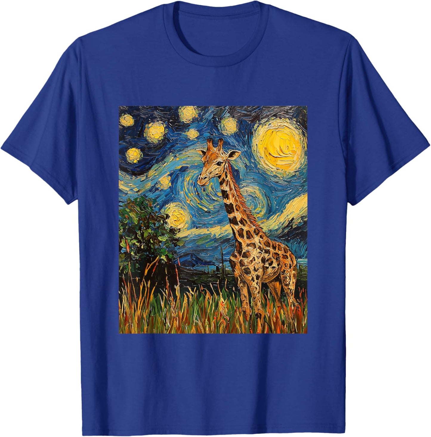 Cute Giraffe Africa - Van Gogh Style - Starry Night T-Shirt - T-Shirt | Royal