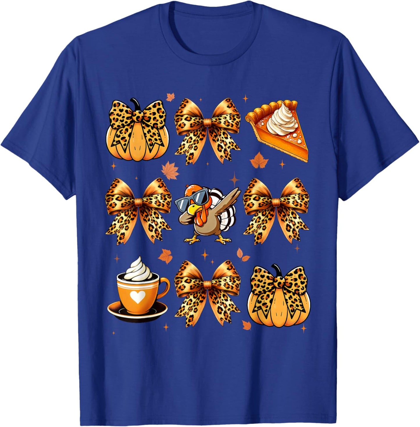 Retro Cute Coquette Bows Turkey Pumpkin Pie Thanksgiving T-Shirt - T-Shirt | Royal