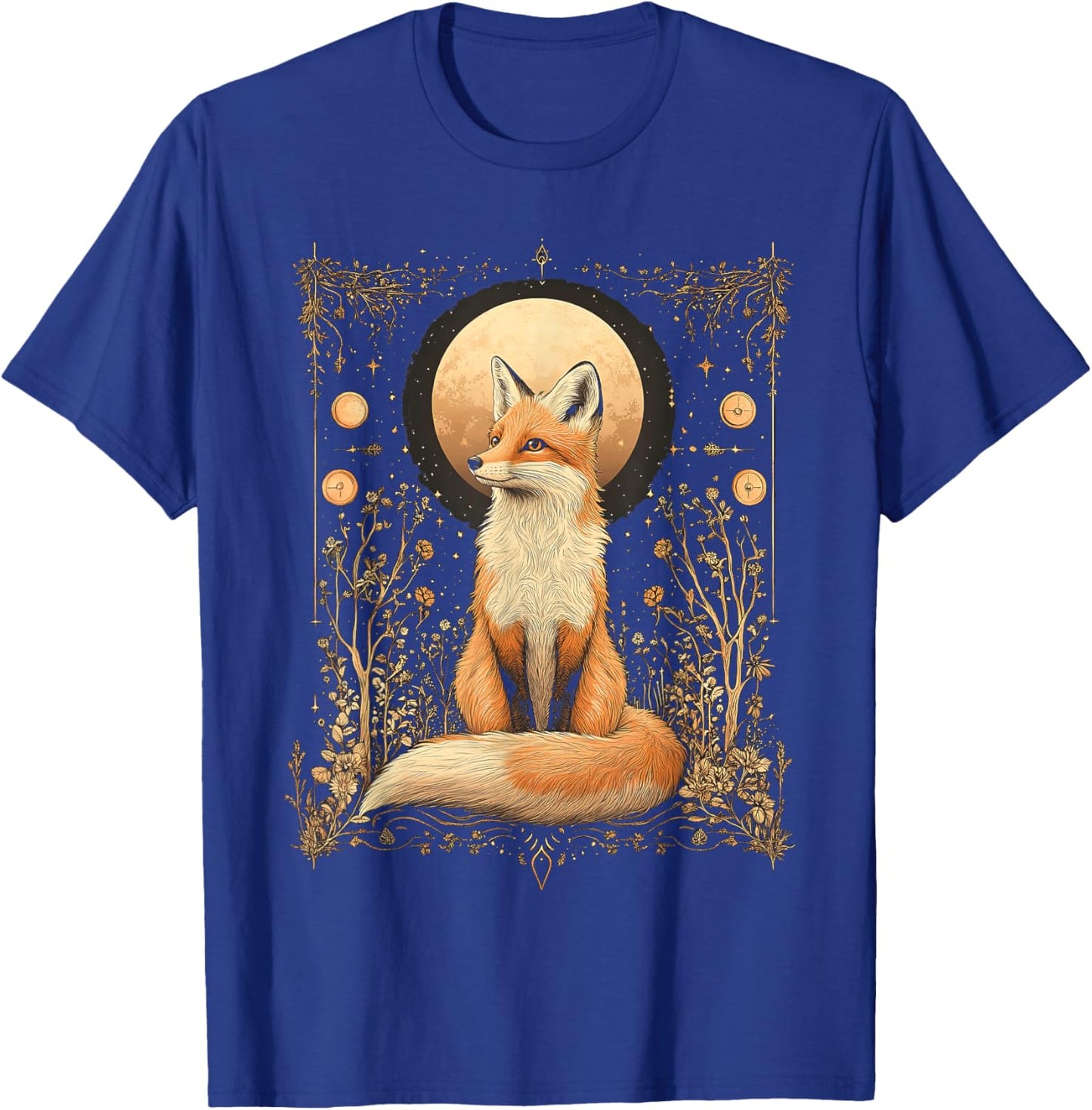 Mystic Moon and Moonphase Fox Mystical Flowers Aesthetic T-Shirt - T-Shirt | Royal