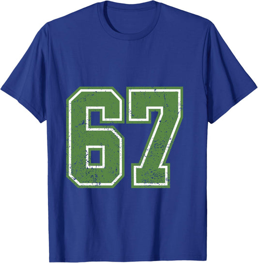 Green Grunge Six Seven Funny 67 Meme Number Varsity Birthday T-Shirt - T-Shirt | Royal