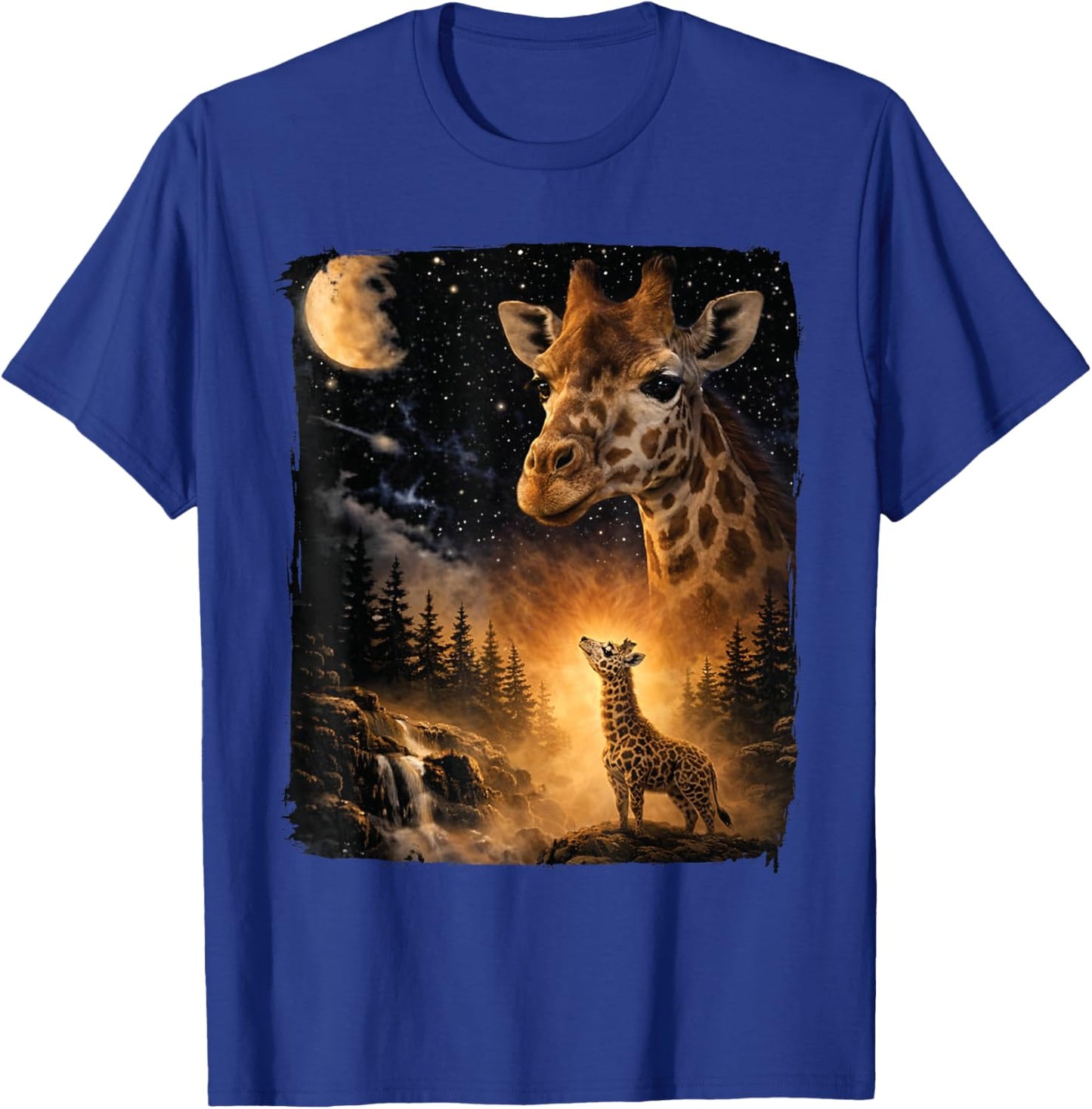 Vintage 90s Giraffe Howling at The Moon Wildlife Animals T-Shirt - T-Shirt | Royal