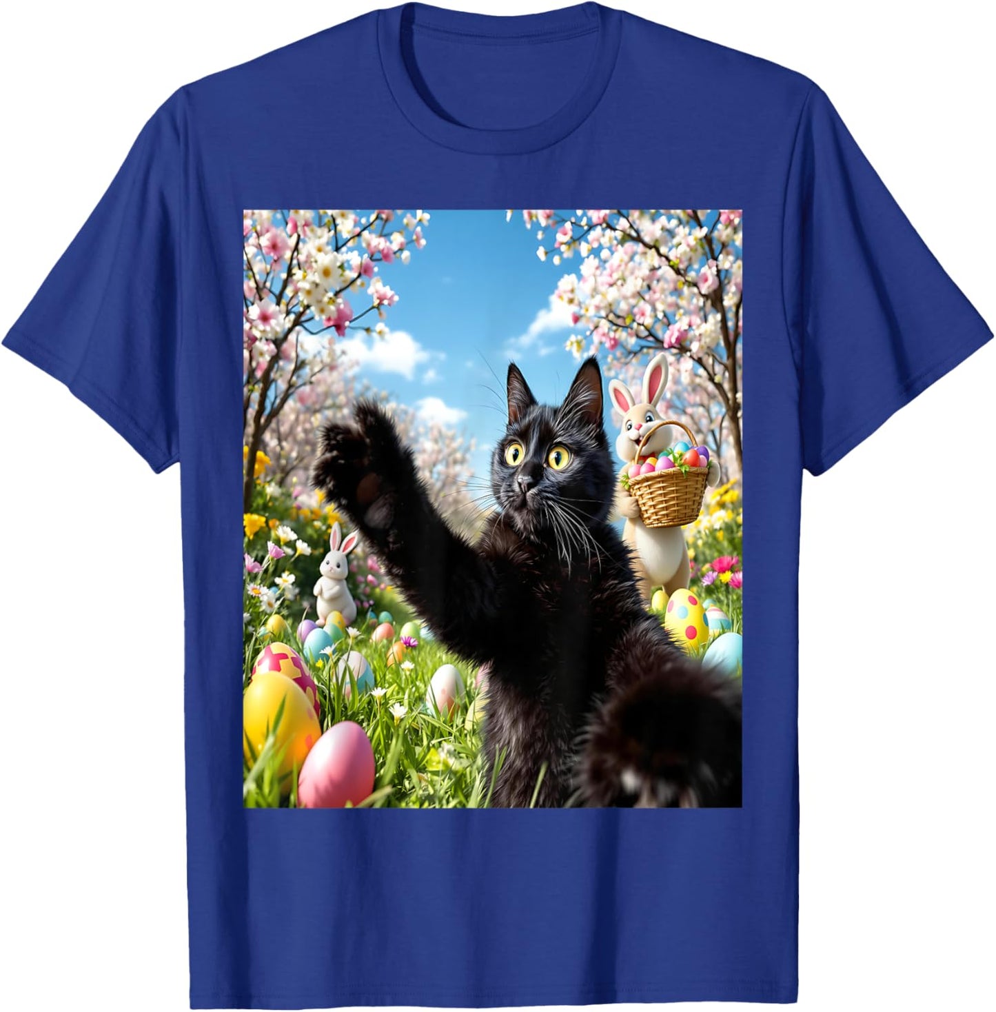 Funny Black Cat Selfie Easter Cute Bunny T-Shirt - T-Shirt | Royal